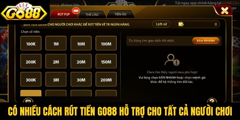 Có nhiều cách rút tiền Go88 hỗ trợ cho tất cả người chơi